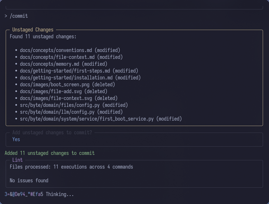 Lint process showing progress and results